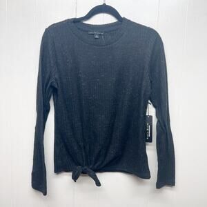 Haute Monde Speckled Front Knot Women's Long Sleeve Black Sweater Juniors Large
